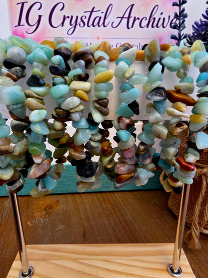 Natural Amazonite Chip Bracelet | Multicolor Blue Green Gemstone Stretch Bracelet | Boho Stone Jewelry