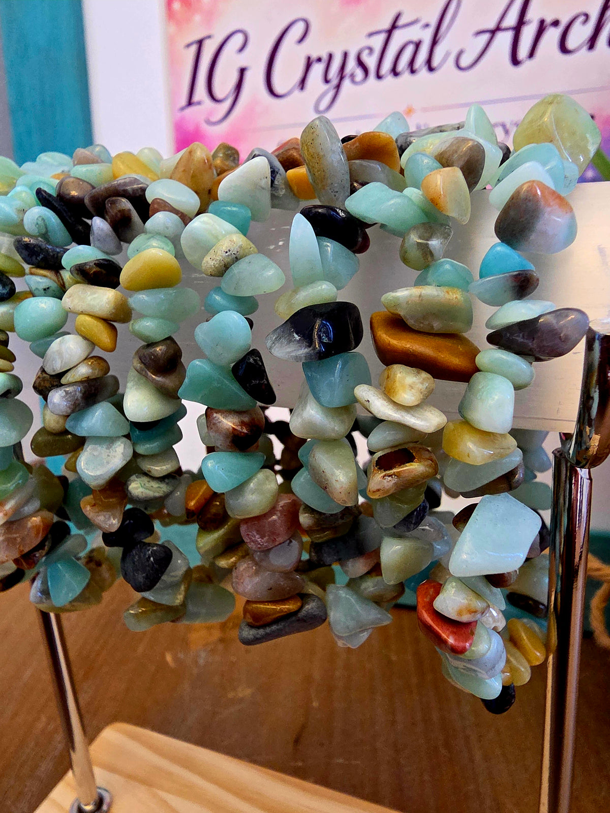 Natural Amazonite Chip Bracelet | Multicolor Blue Green Gemstone Stretch Bracelet | Boho Stone Jewelry