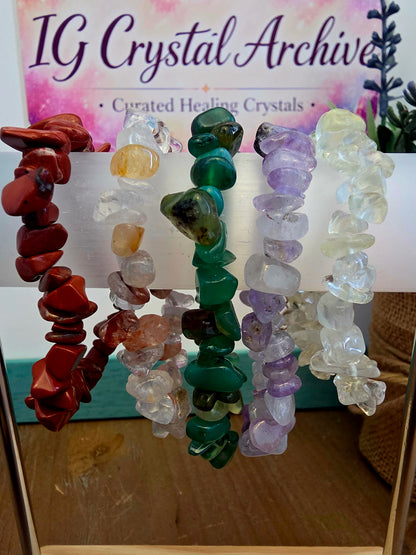 Natural Crystal Chip Bracelets | Assorted Genuine Stone Stretch Bracelets | Choose Your Stone