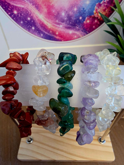 Natural Crystal Chip Bracelets | Assorted Genuine Stone Stretch Bracelets | Choose Your Stone