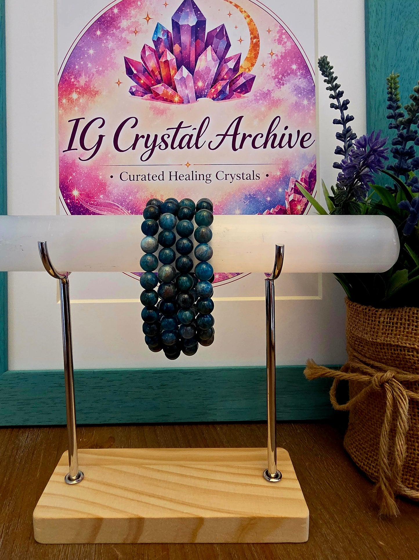 Natural Blue Apatite Crystal Bracelet | Blue Gemstone Beaded Bracelet | Motivation & Manifestation Crystal Jewelry | Stretch Bracelet