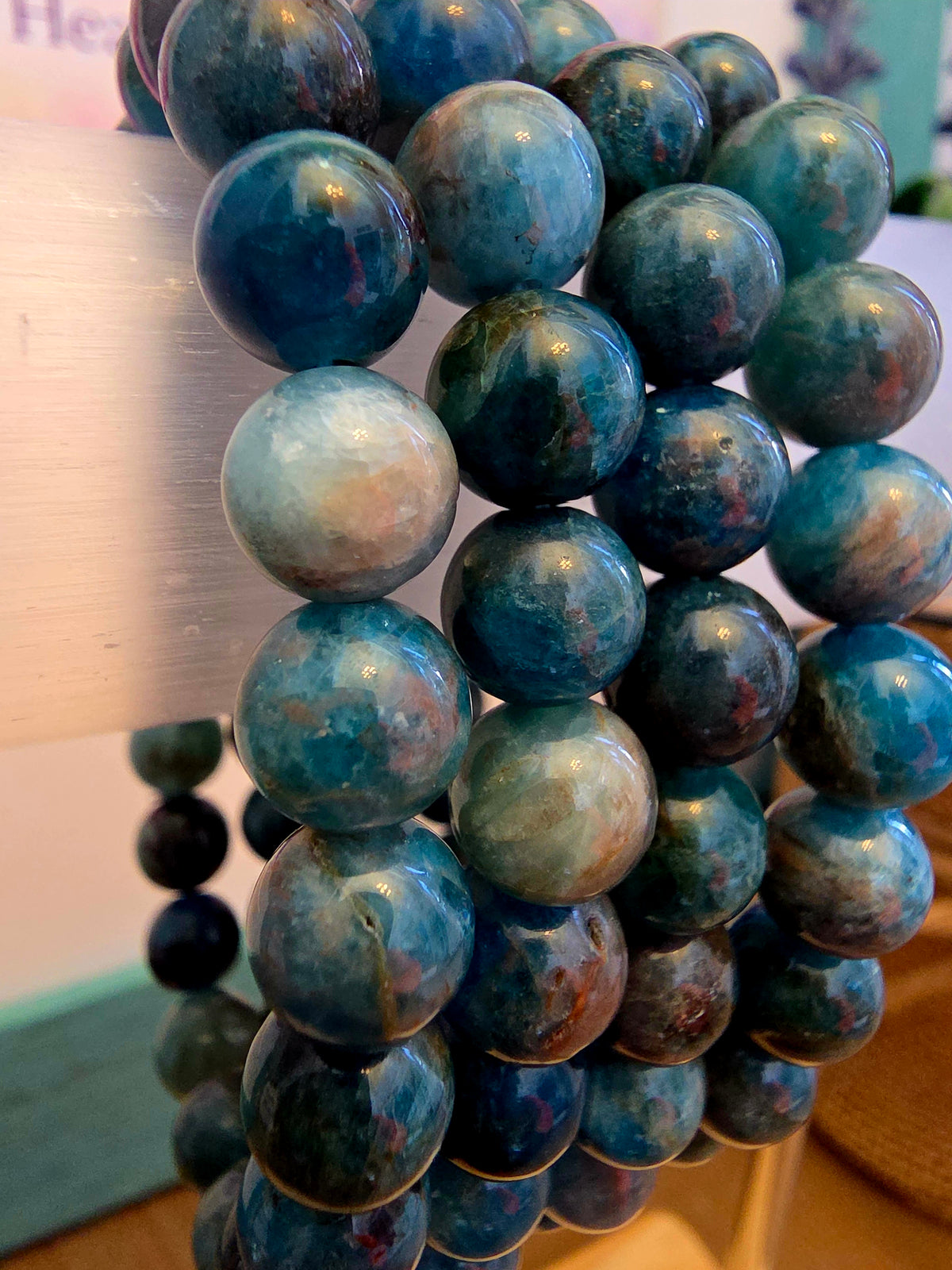 Natural Blue Apatite Crystal Bracelet | Blue Gemstone Beaded Bracelet | Motivation & Manifestation Crystal Jewelry | Stretch Bracelet