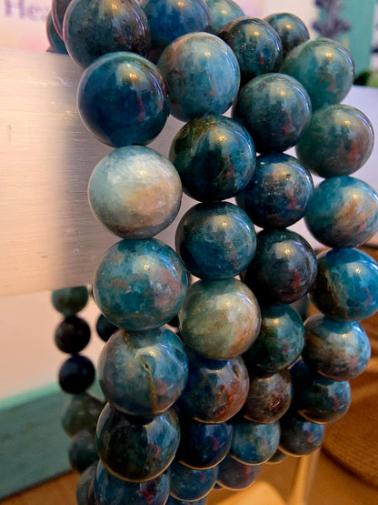 Natural Blue Apatite Crystal Bracelet | Blue Gemstone Beaded Bracelet | Motivation & Manifestation Crystal Jewelry | Stretch Bracelet