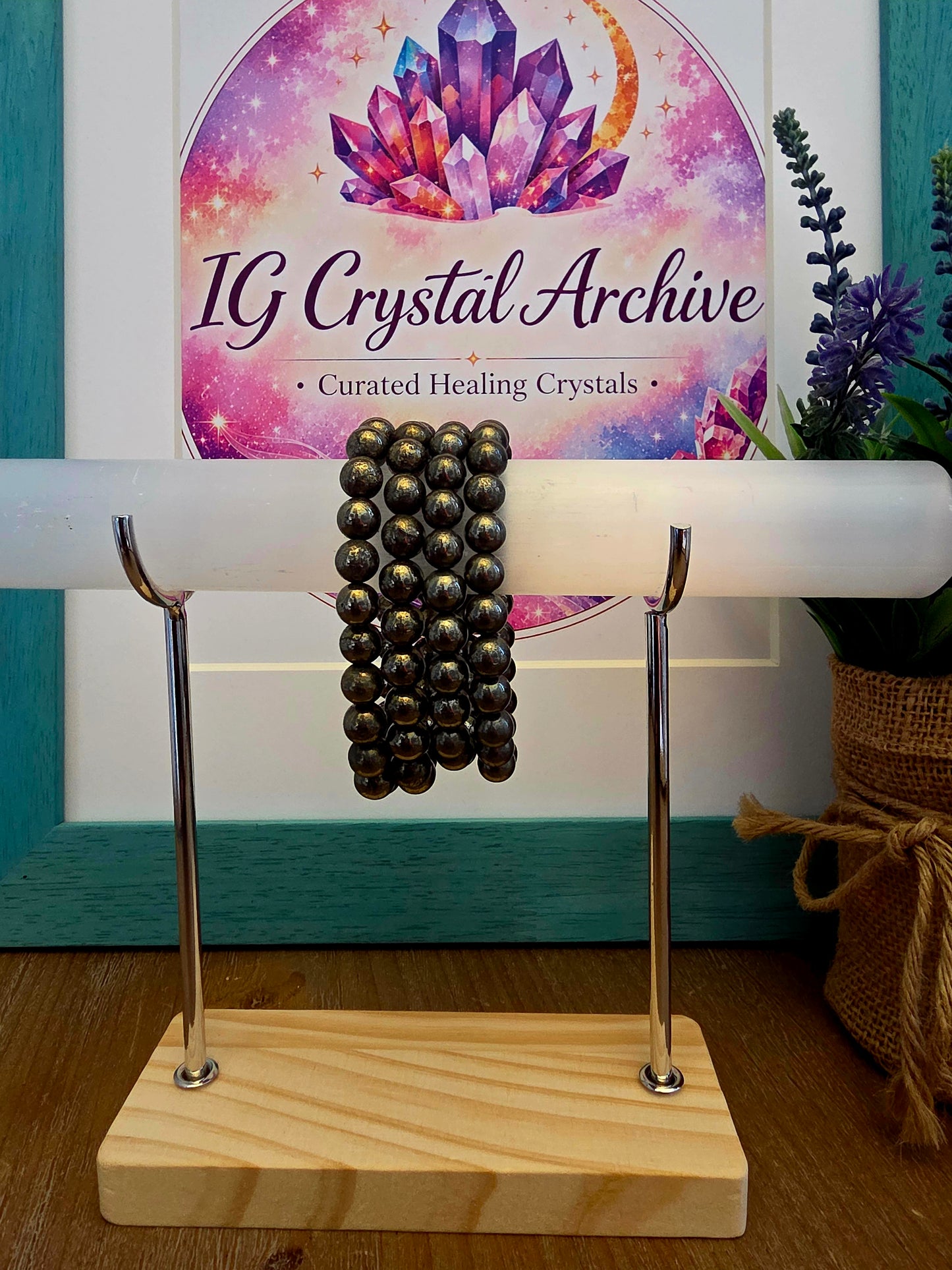 Natural Pyrite Crystal Bracelet | Metallic Gold Gemstone Beaded Bracelet | Protection & Abundance Crystal Jewelry | Unisex Stretch Bracelet