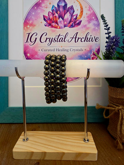 Natural Pyrite Crystal Bracelet | Metallic Gold Gemstone Beaded Bracelet | Protection & Abundance Crystal Jewelry | Unisex Stretch Bracelet