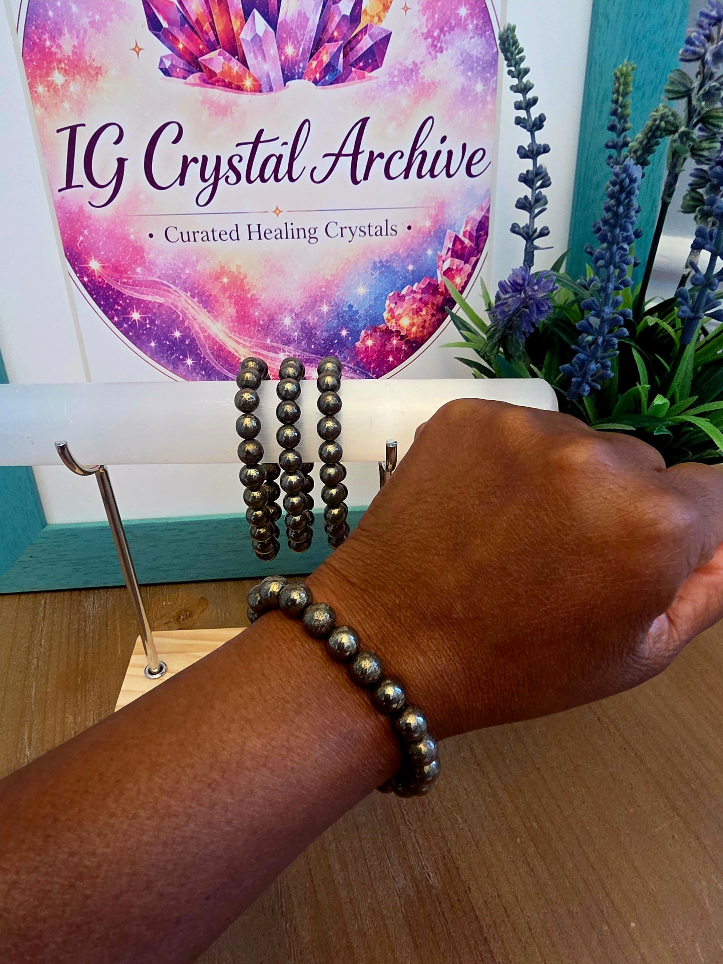 Natural Pyrite Crystal Bracelet | Metallic Gold Gemstone Beaded Bracelet | Protection & Abundance Crystal Jewelry | Unisex Stretch Bracelet