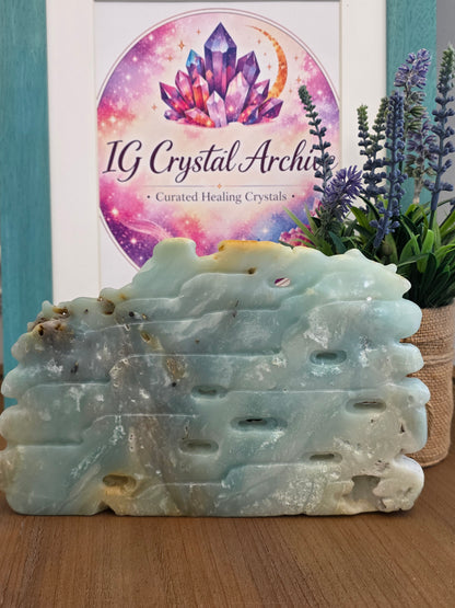 Large Blue Green Crystal Dragon Carving | Natural Stone Chinese Dragon Sculpture | 9 Inch Hand Carved Statement Decor