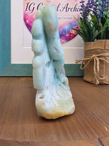 Large Blue Green Crystal Dragon Carving | Natural Stone Chinese Dragon Sculpture | 9 Inch Hand Carved Statement Decor