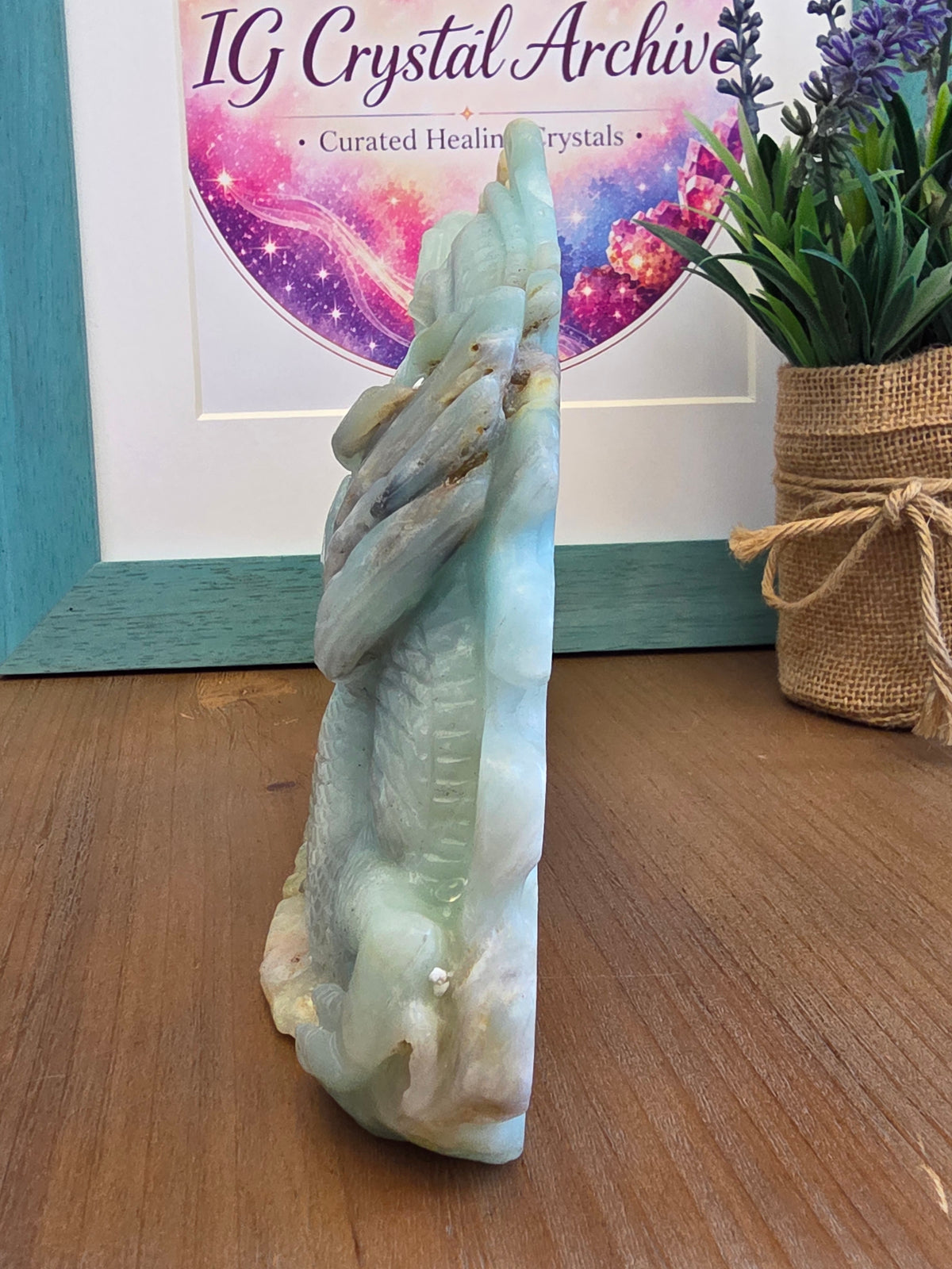 Large Blue Green Crystal Dragon Carving | Natural Stone Chinese Dragon Sculpture | 9 Inch Hand Carved Statement Decor