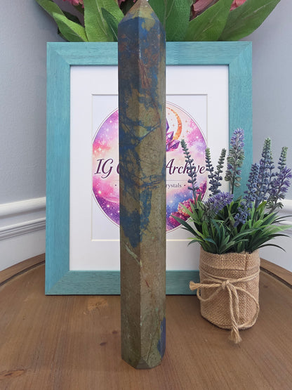 XL Blue & Earth Tone Crystal Tower 15” | Large Natural Stone Obelisk | Statement Mineral Décor | One of a Kind Display Piece
