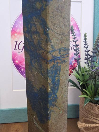 XL Blue & Earth Tone Crystal Tower 15” | Large Natural Stone Obelisk | Statement Mineral Décor | One of a Kind Display Piece