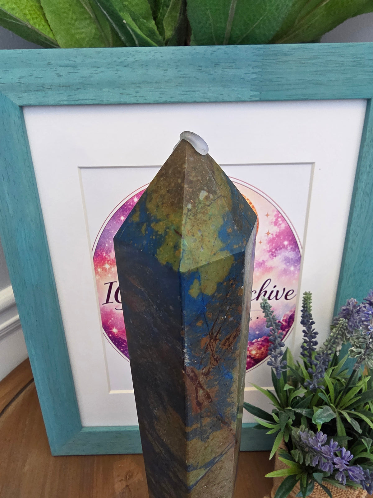 XL Blue & Earth Tone Crystal Tower 15” | Large Natural Stone Obelisk | Statement Mineral Décor | One of a Kind Display Piece