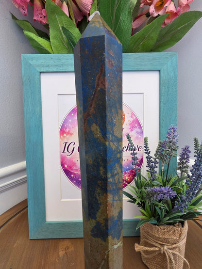 XL Blue & Earth Tone Crystal Tower 15” | Large Natural Stone Obelisk | Statement Mineral Décor | One of a Kind Display Piece