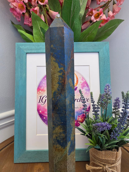 XL Blue & Earth Tone Crystal Tower 15” | Large Natural Stone Obelisk | Statement Mineral Décor | One of a Kind Display Piece