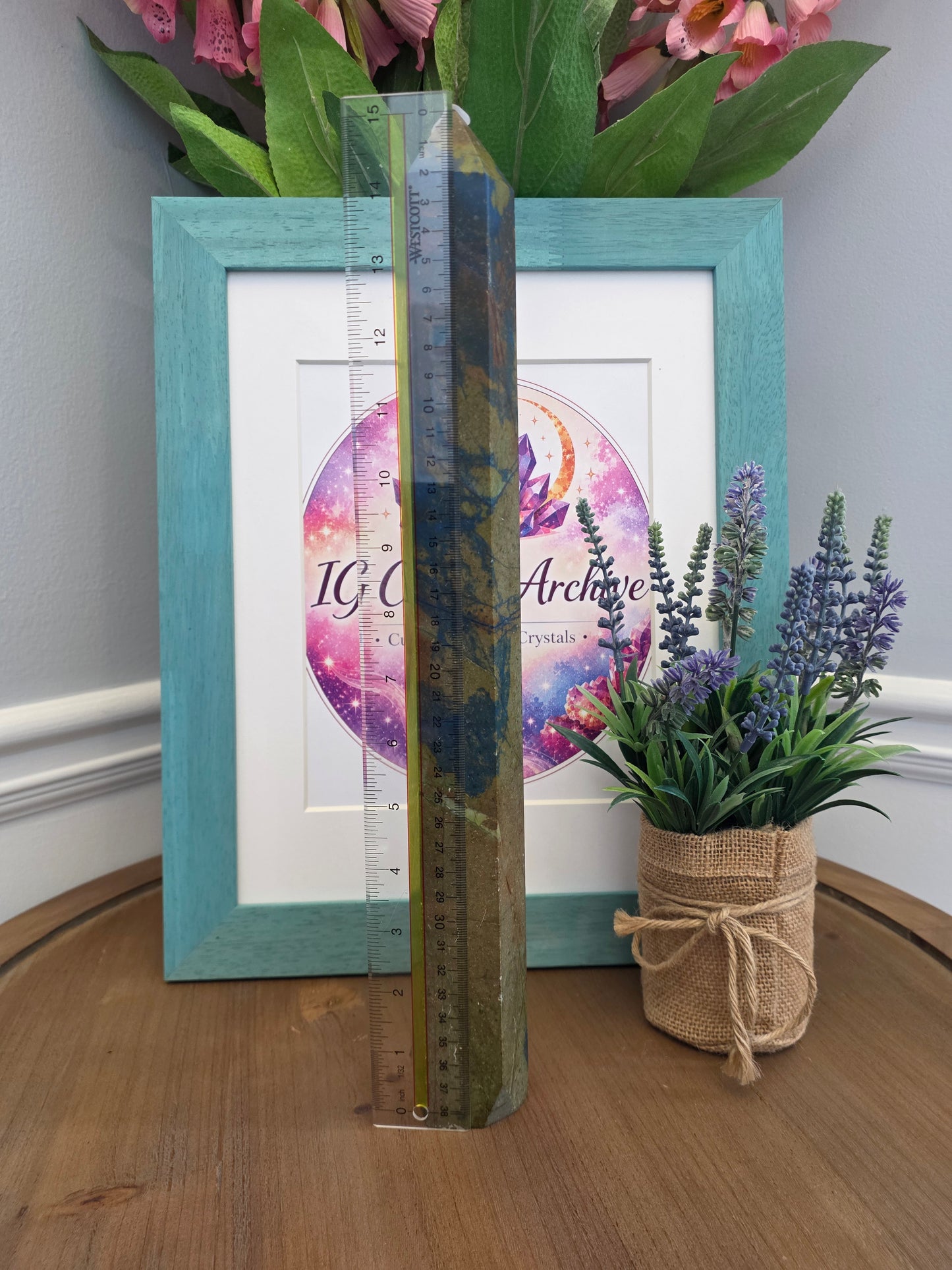 XL Blue & Earth Tone Crystal Tower 15” | Large Natural Stone Obelisk | Statement Mineral Décor | One of a Kind Display Piece