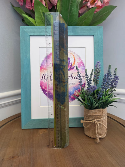 XL Blue & Earth Tone Crystal Tower 15” | Large Natural Stone Obelisk | Statement Mineral Décor | One of a Kind Display Piece