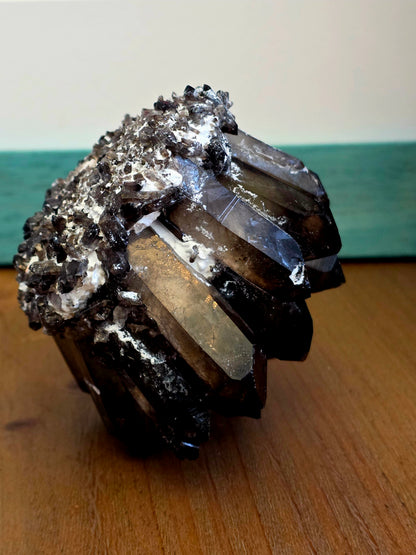 Natural Smoky Quartz Crystal Cluster | Dark Smoky Quartz Points on Matrix | Raw Mineral Specimen