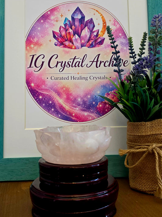 Natural Clear Quartz Lotus Bowl | 3.5” Carved Rock Crystal Flower Dish | Translucent Crystal Décor