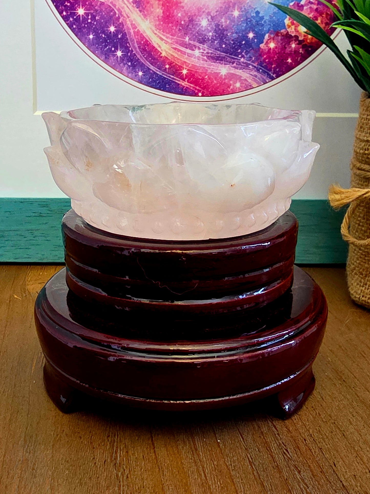 Natural Clear Quartz Lotus Bowl | 3.5” Carved Rock Crystal Flower Dish | Translucent Crystal Décor