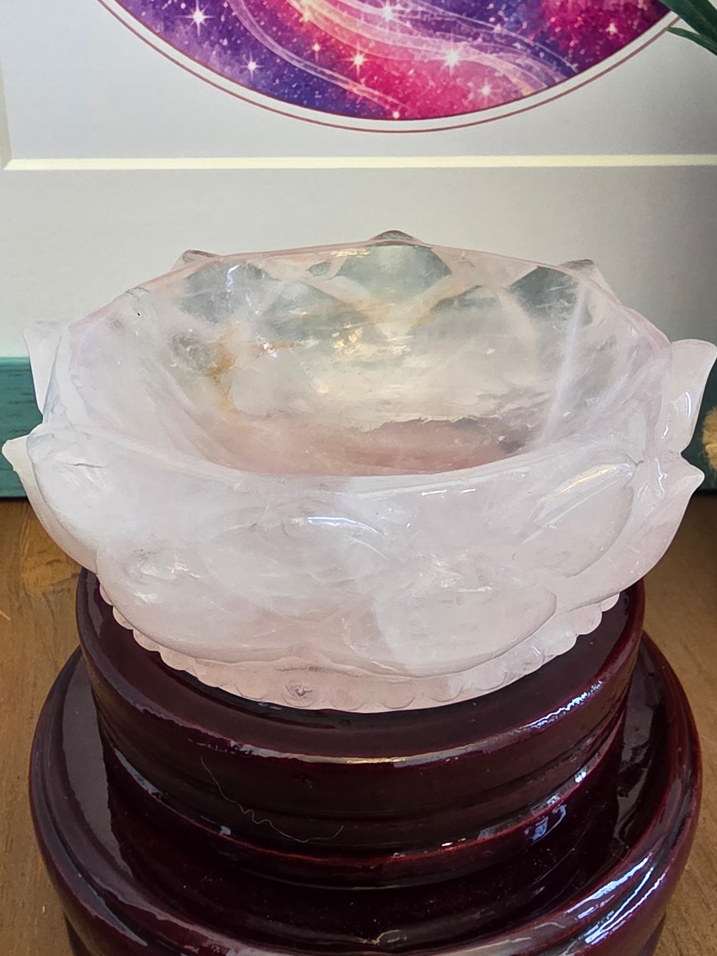 Natural Clear Quartz Lotus Bowl | 3.5” Carved Rock Crystal Flower Dish | Translucent Crystal Décor