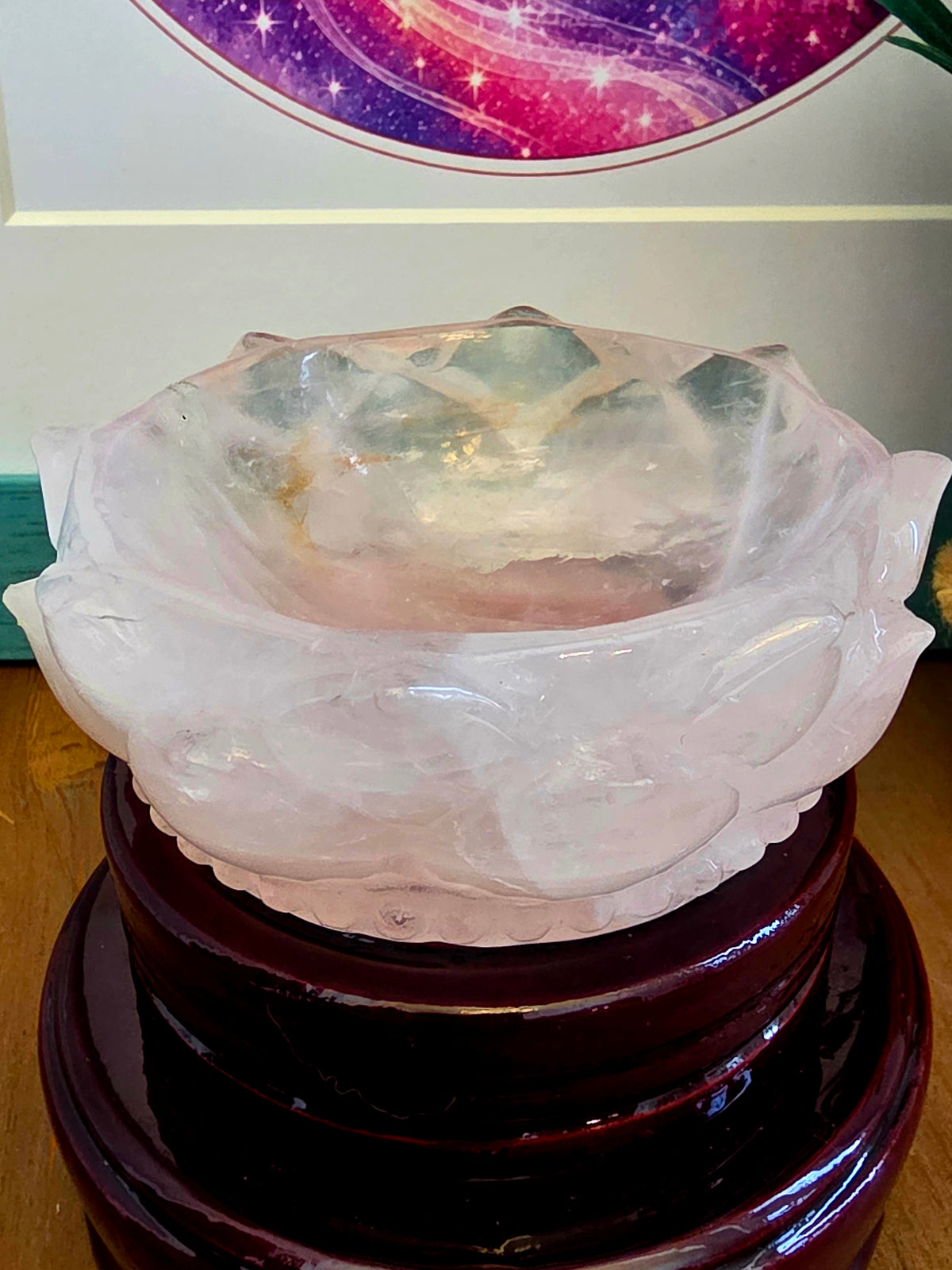 Natural Clear Quartz Lotus Bowl | 3.5” Carved Rock Crystal Flower Dish | Translucent Crystal Décor