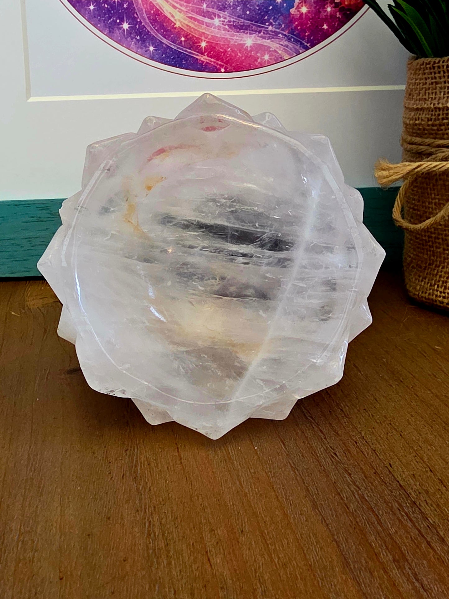 Natural Clear Quartz Lotus Bowl | 3.5” Carved Rock Crystal Flower Dish | Translucent Crystal Décor