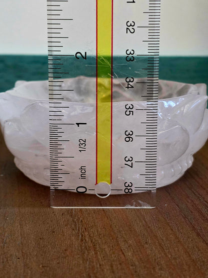 Natural Clear Quartz Lotus Bowl | 3.5” Carved Rock Crystal Flower Dish | Translucent Crystal Décor