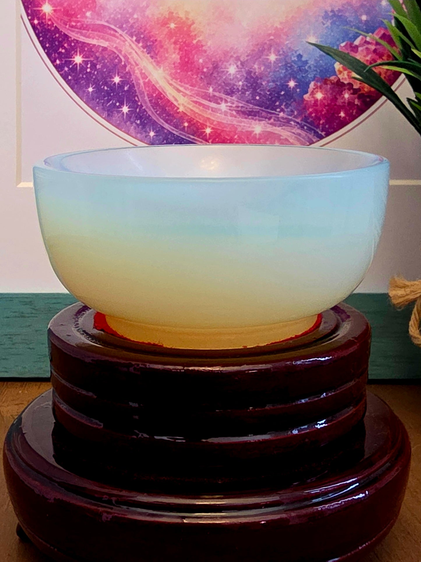Opalite Glass Crystal Bowl | Iridescent Blue White Decorative Trinket Dish | 3.25 Inch Display Bowl