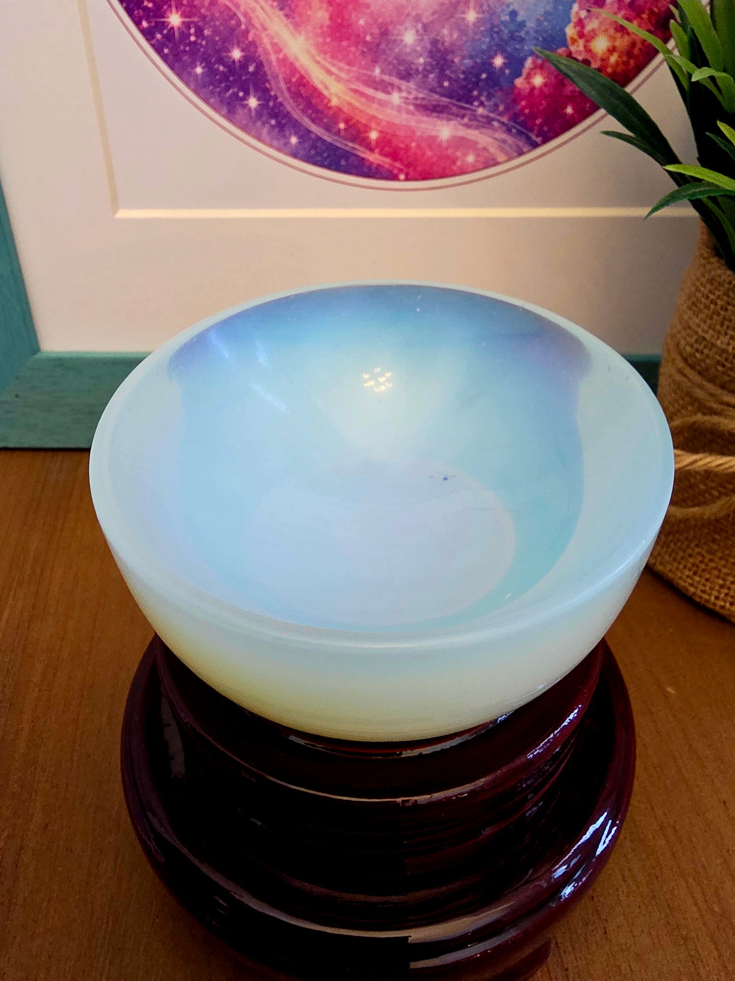 Opalite Glass Crystal Bowl | Iridescent Blue White Decorative Trinket Dish | 3.25 Inch Display Bowl