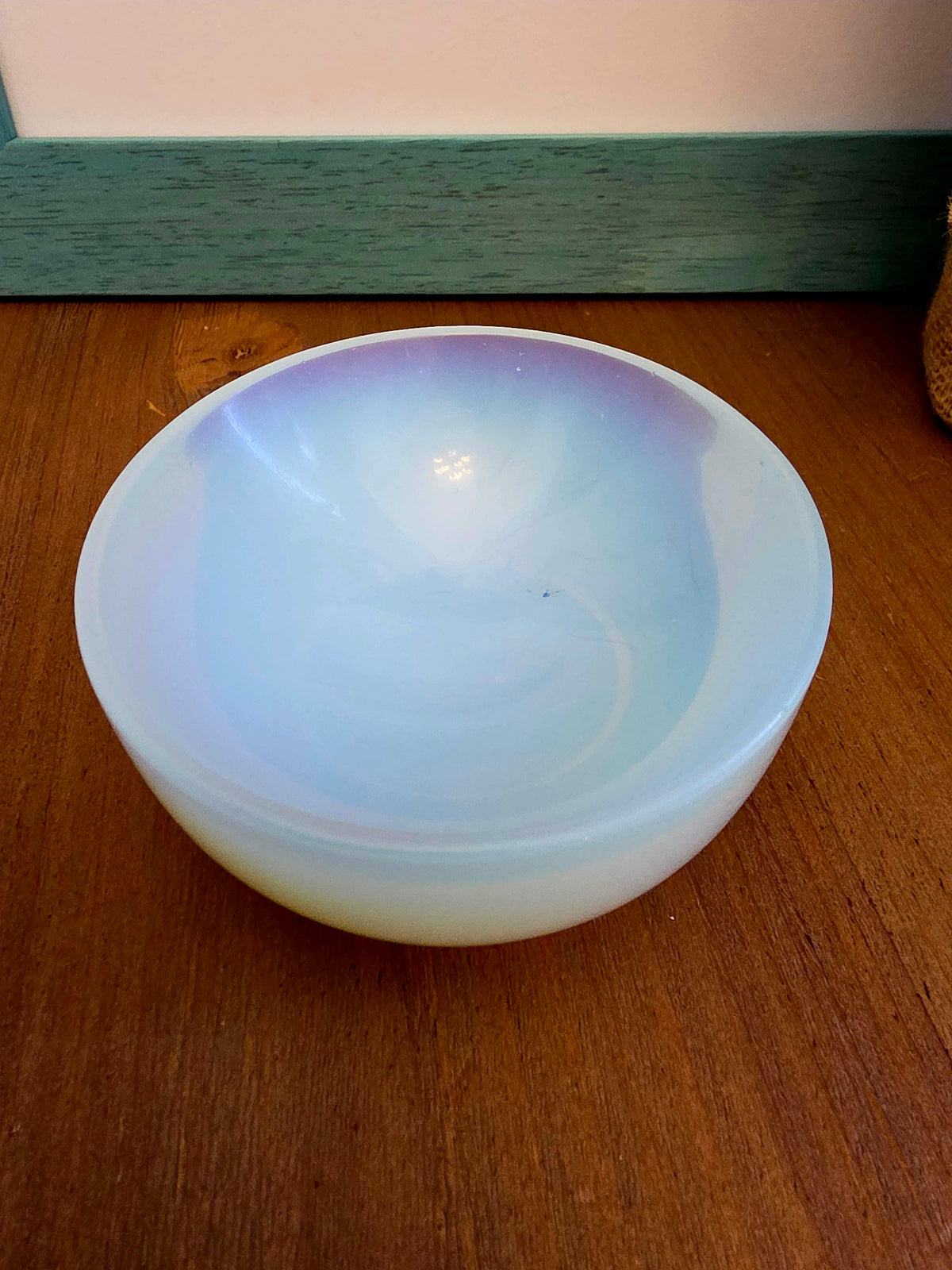 Opalite Glass Crystal Bowl | Iridescent Blue White Decorative Trinket Dish | 3.25 Inch Display Bowl