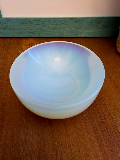 Opalite Glass Crystal Bowl | Iridescent Blue White Decorative Trinket Dish | 3.25 Inch Display Bowl