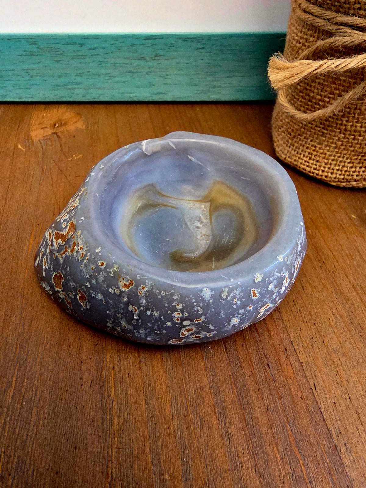 Natural Blue Gray Agate Bowl | Polished Crystal Stone Dish | One-of-a-Kind Gemstone Décor