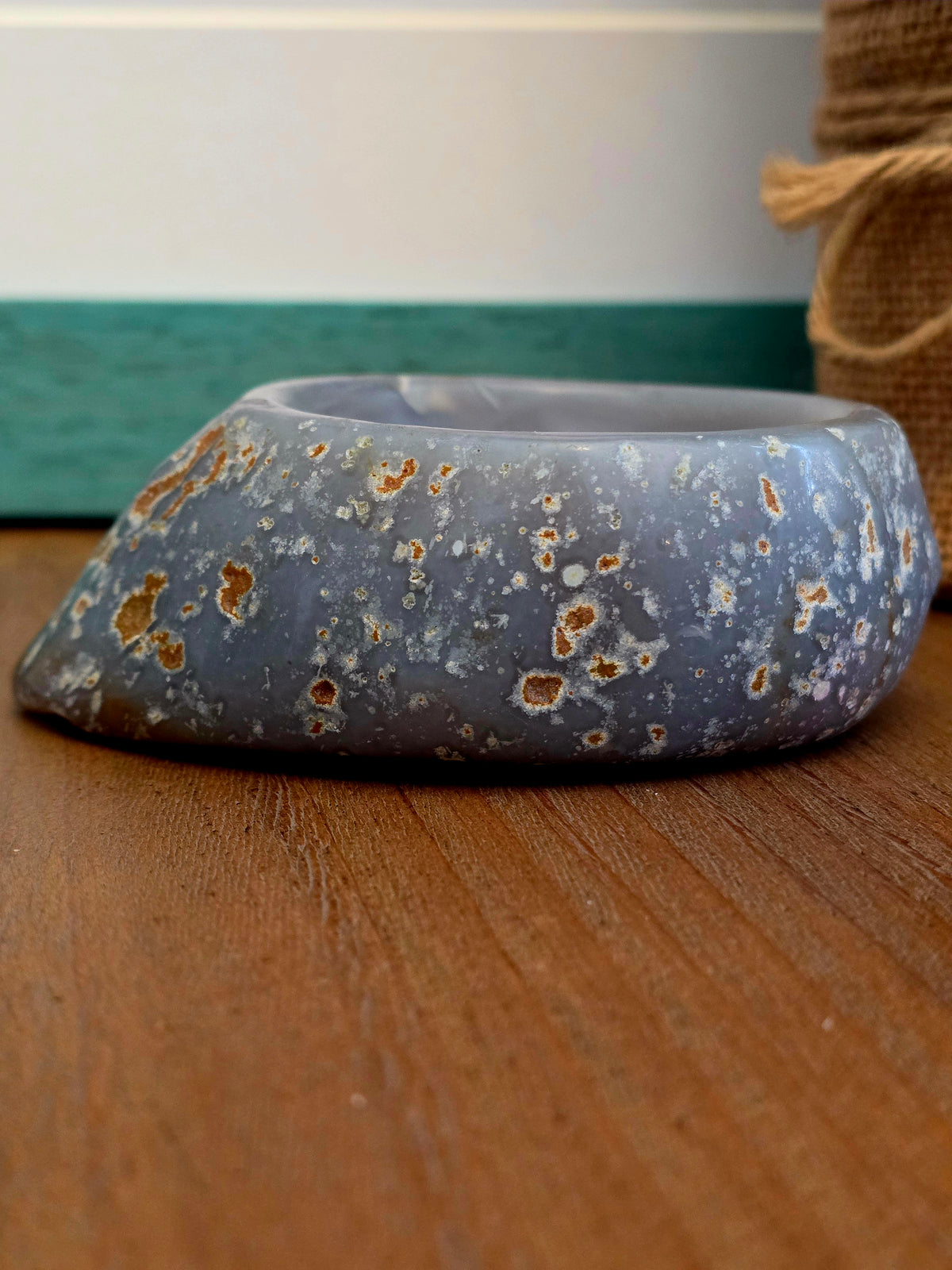 Natural Blue Gray Agate Bowl | Polished Crystal Stone Dish | One-of-a-Kind Gemstone Décor