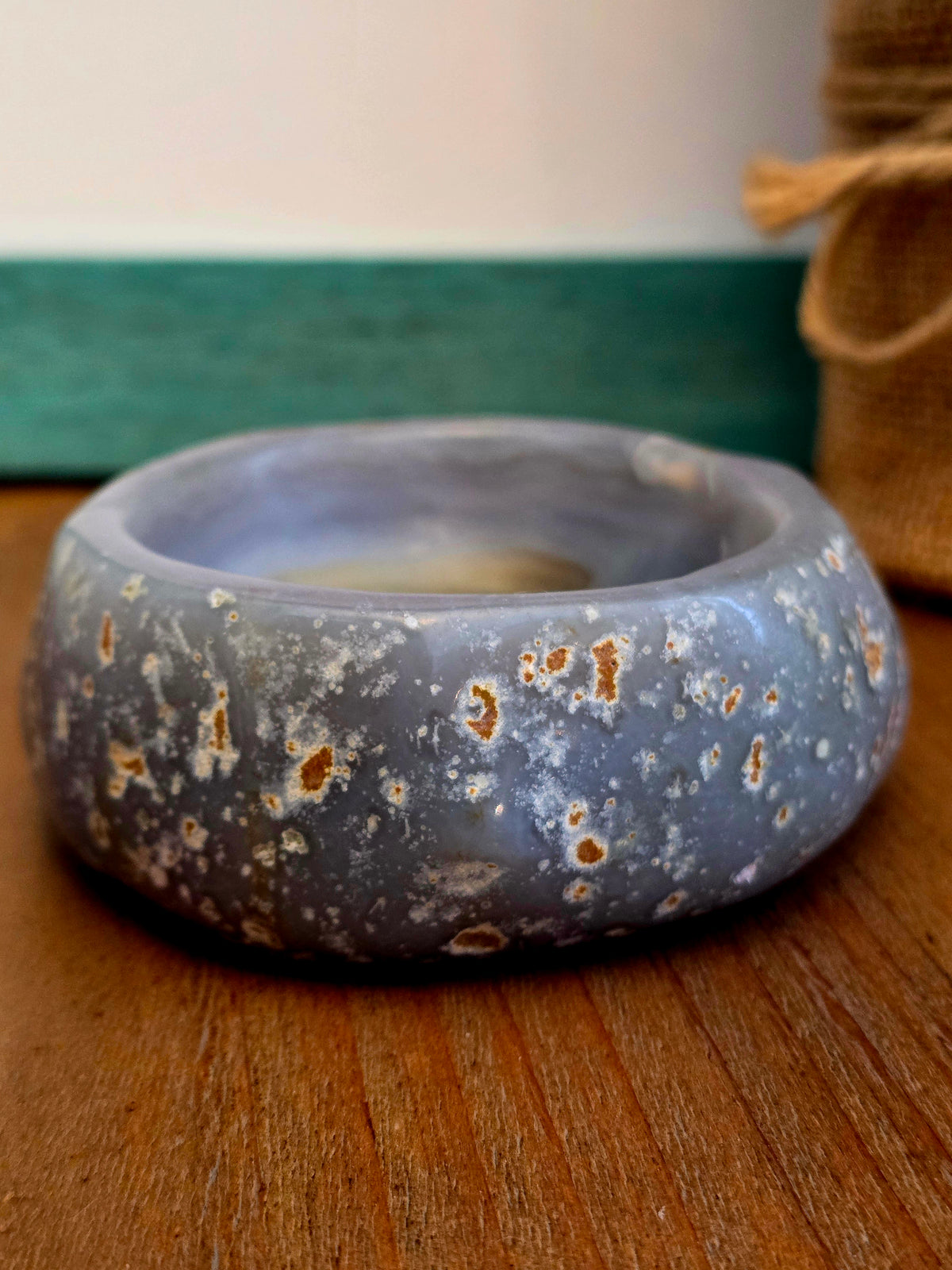 Natural Blue Gray Agate Bowl | Polished Crystal Stone Dish | One-of-a-Kind Gemstone Décor