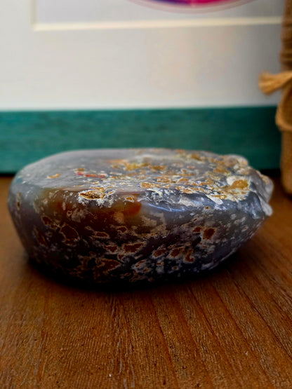 Natural Blue Gray Agate Bowl | Polished Crystal Stone Dish | One-of-a-Kind Gemstone Décor
