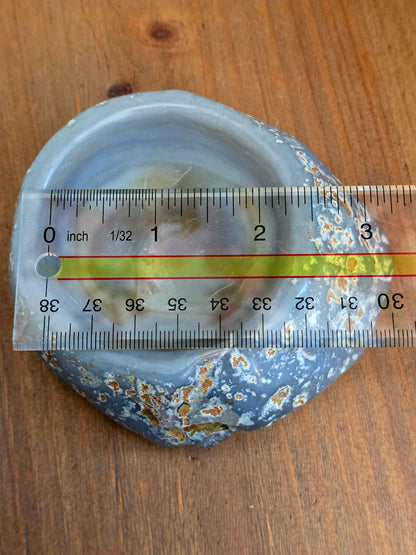 Natural Blue Gray Agate Bowl | Polished Crystal Stone Dish | One-of-a-Kind Gemstone Décor