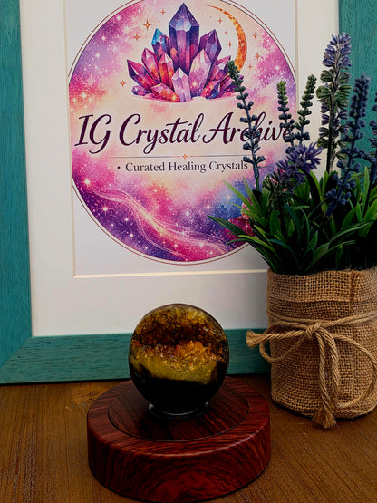 Citrine Geode Sphere | Golden Citrine Druzy Crystal Sphere | Open Cave Quartz Display Specimen | Crystal Home Décor