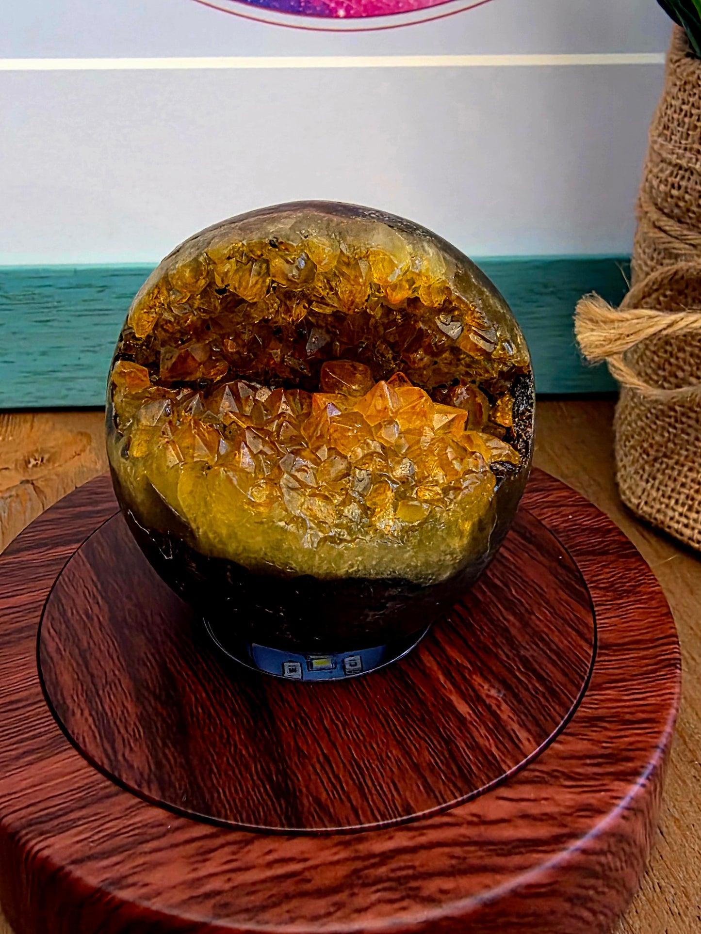Citrine Geode Sphere | Golden Citrine Druzy Crystal Sphere | Open Cave Quartz Display Specimen | Crystal Home Décor