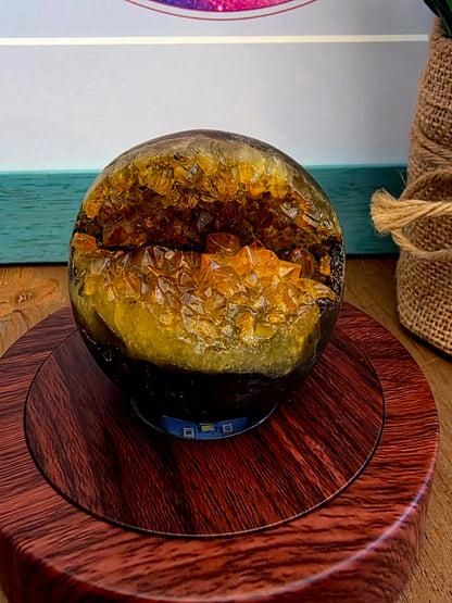 Citrine Quartz Geode Sphere | Golden Crystal Cluster | Open Cave Quartz Display Specimen | One of a Kind Crystal Décor