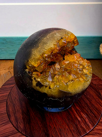 Citrine Geode Sphere | Golden Citrine Druzy Crystal Sphere | Open Cave Quartz Display Specimen | Crystal Home Décor