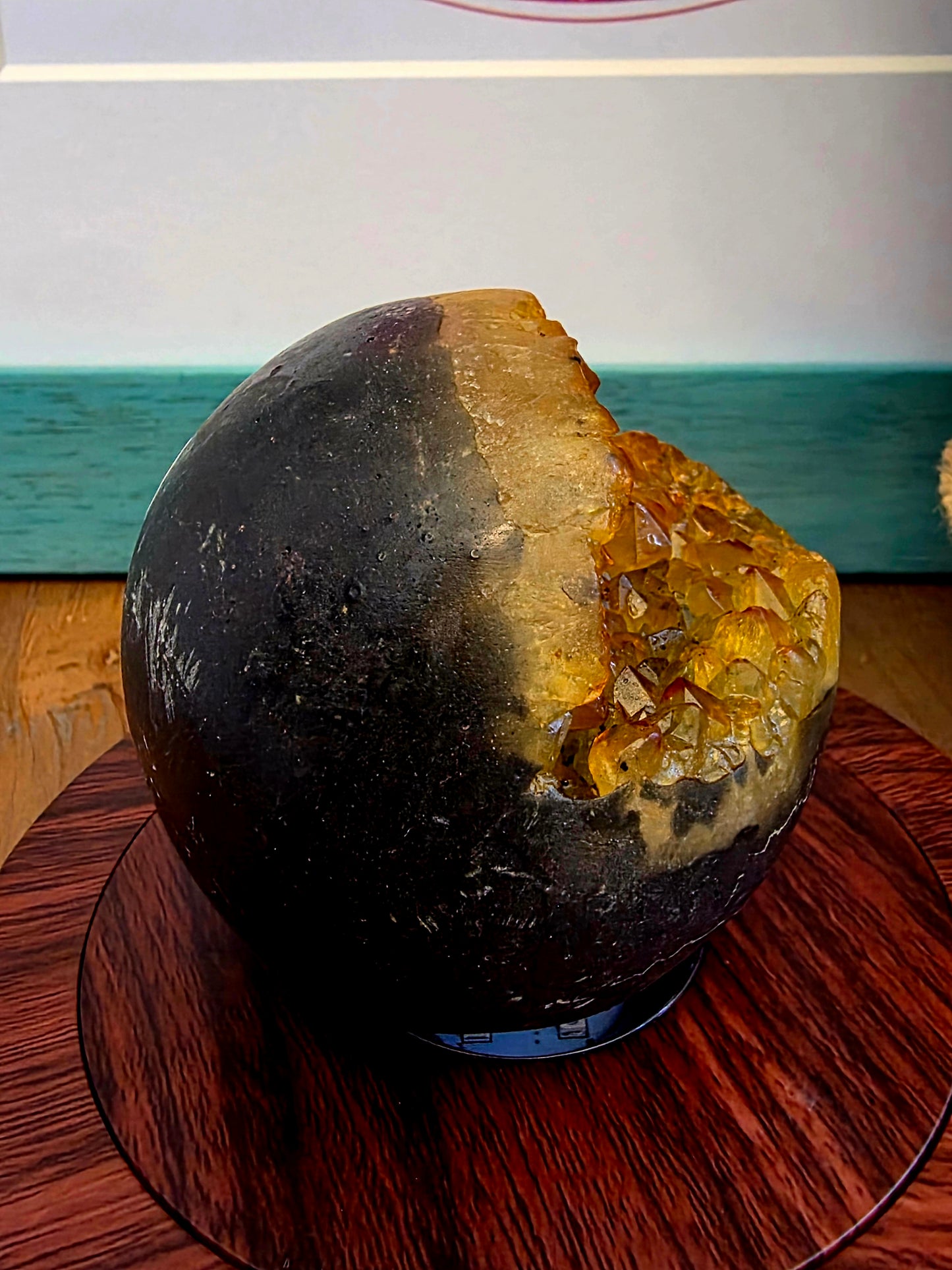 Citrine Geode Sphere | Golden Citrine Druzy Crystal Sphere | Open Cave Quartz Display Specimen | Crystal Home Décor