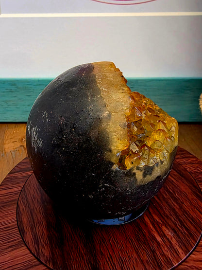 Citrine Geode Sphere | Golden Citrine Druzy Crystal Sphere | Open Cave Quartz Display Specimen | Crystal Home Décor