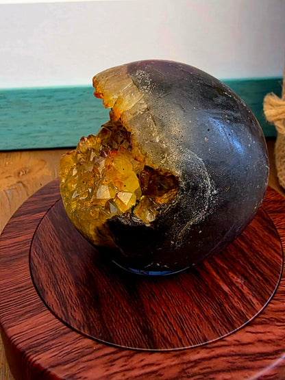 Citrine Geode Sphere | Golden Citrine Druzy Crystal Sphere | Open Cave Quartz Display Specimen | Crystal Home Décor