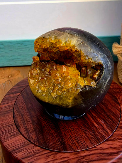 Citrine Geode Sphere | Golden Citrine Druzy Crystal Sphere | Open Cave Quartz Display Specimen | Crystal Home Décor
