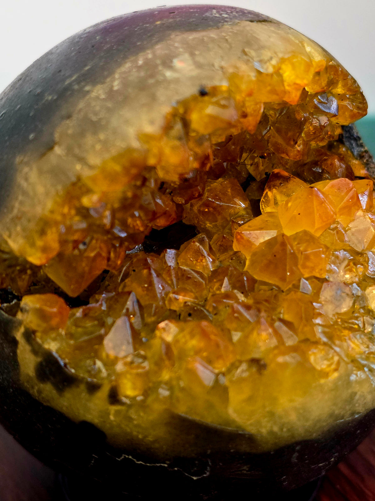 Citrine Geode Sphere | Golden Citrine Druzy Crystal Sphere | Open Cave Quartz Display Specimen | Crystal Home Décor