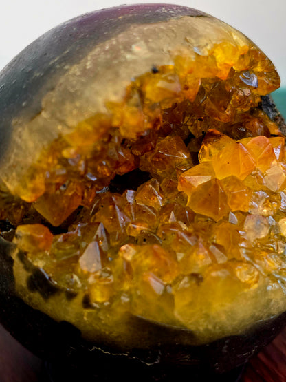 Citrine Quartz Geode Sphere | Golden Crystal Cluster | Open Cave Quartz Display Specimen | One of a Kind Crystal Décor
