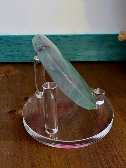Green Fluorite Crescent Moon Crystal Carving | 2.7" Natural Fluorite Moon | Mint Green & Purple Crystal Decor