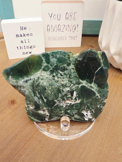 Hand-Carved Green Agate Rose Crystal Flower | Large Natural Stone Floral Carving | Crystal Home Décor