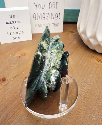 Hand-Carved Green Agate Rose Crystal Flower | Large Natural Stone Floral Carving | Crystal Home Décor