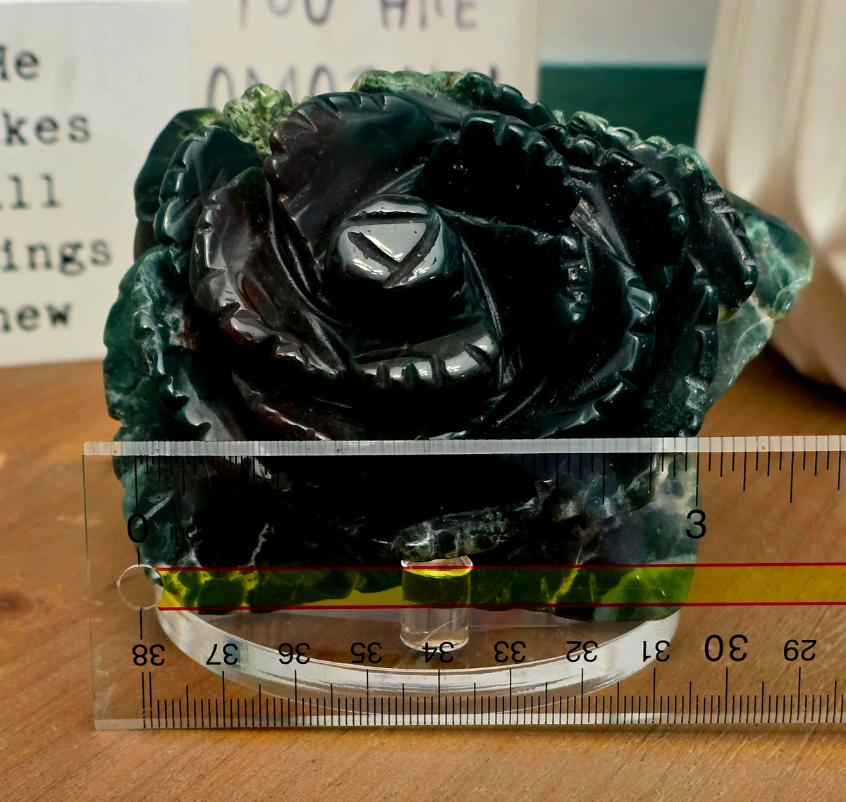 Hand-Carved Green Agate Rose Crystal Flower | Large Natural Stone Floral Carving | Crystal Home Décor